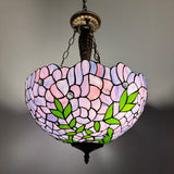 Tiffany Style Ceiling Lights Hanging Lamp Purple Stained Glass Green Leaves LED Bulbs Included EP1682