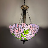 Tiffany Style Ceiling Lights Hanging Lamp Purple Stained Glass Green Leaves LED Bulbs Included EP1682