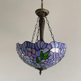 Tiffany Style Ceiling Lights Hanging Lamp Purple Stained Glass Green Leaves LED Bulbs Included EP1682