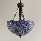 Tiffany Style Ceiling Lights Hanging Lamp Purple Stained Glass Green Leaves LED Bulbs Included EP1682
