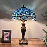 Tiffany Style Table Lamp Blue Stained Glass Dragonfly 16"W*16"D*24"H