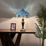 Tiffany Style Table Lamp Blue Stained Glass Dragonfly 16"W*16"D*24"H