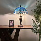 Tiffany Style Table Lamp Blue Stained Glass Dragonfly 16"W*16"D*24"H