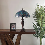 Tiffany Style Table Lamp Blue Stained Glass Dragonfly 16"W*16"D*24"H