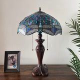 Tiffany Style Table Lamp Blue Stained Glass Dragonfly 16"W*16"D*24"H