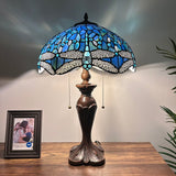 Tiffany Style Table Lamp Blue Stained Glass Dragonfly 16"W*16"D*24"H