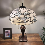Tiffany Style Table Lamp White Stained Glass Flowers 16"W*16"D*24"H
