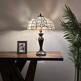 Tiffany Style Table Lamp White Stained Glass Flowers 16"W*16"D*24"H