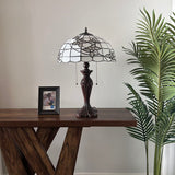 Tiffany Style Table Lamp White Stained Glass Flowers 16"W*16"D*24"H