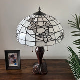 Tiffany Style Table Lamp White Stained Glass Flowers 16"W*16"D*24"H