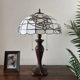 Tiffany Style Table Lamp White Stained Glass Flowers 16"W*16"D*24"H