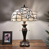 Tiffany Style Table Lamp White Stained Glass Flowers 16"W*16"D*24"H