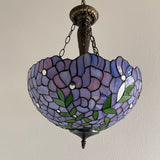 Tiffany Style Ceiling Lights Hanging Lamp Purple Stained Glass Green Leaves LED Bulbs Included EP1682