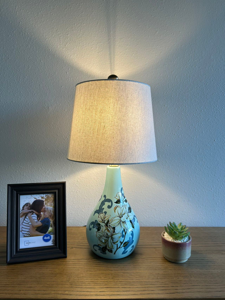 Ceramic Table Lamp Blue Flowers 10
