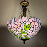 Tiffany Style Ceiling Lights Hanging Lamp Purple Stained Glass Green Leaves LED Bulbs Included EP1682