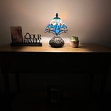 Tiffany Style Mini Table Lamp Blue Stained Glass Dragonfly 8"W*8"D*12"H