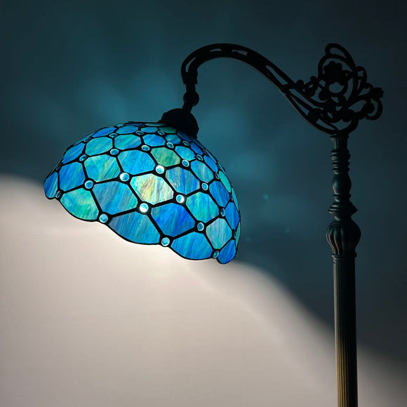 Tiffany Style Floor Lamp Green Blue Stained Glass Crystal Bean Gooseneck Adjustable  EF1248