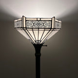 Tiffany Style Floor Lamp White Stained Glass Hexagon Vintage EF1231