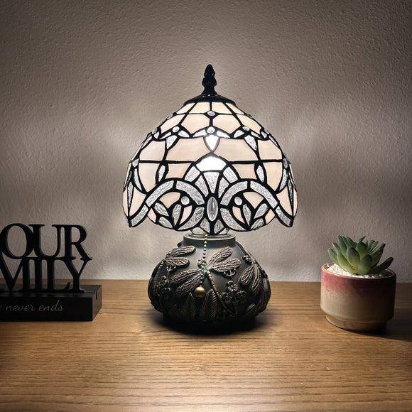 Tiffany Style Mini Table Lamp White Stained Glass Baroque Style 8