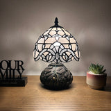 Tiffany Style Mini Table Lamp White Stained Glass Baroque Style 8"W*8"D*12"H