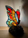 Tiffany Style Night Light Red Blue Stained Glass Butterfly Vintage 6"W*7"D*9"H