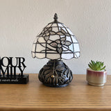 Tiffany Style Mini Table Lamp White Stained Glass Flowers 8"W*8"D*12"H