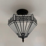 Tiffany Style Ceiling Lights Fixt White Stained Glass Hexagon 12"W*12"D*12"H
