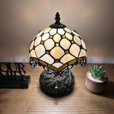 Tiffany Style Mini Table Lamp Beige Stained Glass Crystal Beans 8"W*8"D*12"H