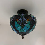 Tiffany Style Ceiling Lights Fixt Green Brown Stained Glass 12"W*12"D*12"H