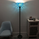 Tiffany Style Torch Floor Lamp Green Blue Stained Glass Crystal Bean EF1247