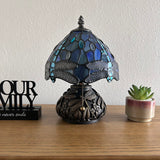 Tiffany Style Mini Table Lamp Blue Stained Glass Dragonfly 8"W*8"D*12"H