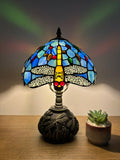 Enjoy Tiffany Style Table Lamp Blue Stained Glass Dragonfly Include LED Bulb ET1001 H14*W10 In
