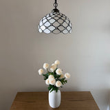 Tiffany Style Chandeliers White Stained Glass Pendant Lights Crystal Beans EP1205