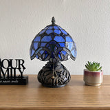 Tiffany Style Mini Table Lamp Blue Stained Glass Baroque Style 8"W*8"D*12"H
