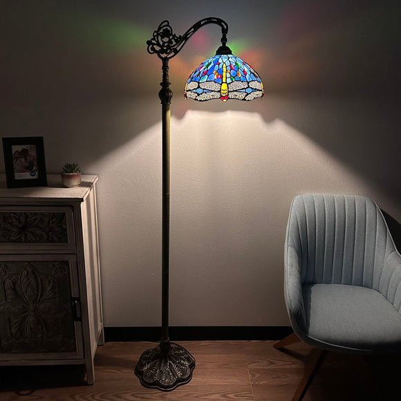 Enjoy Decor Lamps Tiffany Style Floor Lamp Dragonfly Sky Blue Stained Glass Gooseneck Adjustable EF1202