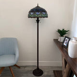 Tiffany Style Floor Lamp Tulips Blue Stained Glass 16"W*16"D*64"H
