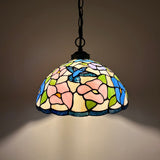 Tiffany Style Pendant Lighting Blue Pink Stained Glass Hummingbird 12"W*12"D*60"H