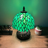 Tiffany Style Mini Table Lamp Green Stained Glass Leaves 8"W*8"D*12"H