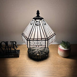 Tiffany Style Mini Table Lamp White Stained Glass Hexagon 8"W*8"D*12"H