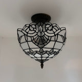 Tiffany Style Ceiling Lamp White Stained Glass Baroque Style 12"W*12"D*12"H