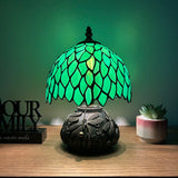 Tiffany Style Mini Table Lamp Green Stained Glass Leaves 8"W*8"D*12"H