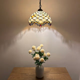 Tiffany Style Pendant Lights Beige Stained Glass Crystal Beans 12"W*12"D*60"H