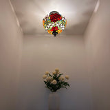 Tiffany Style Ceiling Light Fixtures Stained Glass Rose Flowers LED Bulbs 12”W*12”D*12”H