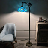Tiffany Style Floor Lamp Green Blue Stained Glass Crystal Bean Gooseneck Adjustable  EF1248