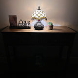 Tiffany Style Mini Table Lamp Beige Stained Glass Crystal Beans 8"W*8"D*12"H