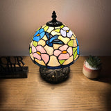 Tiffany Style Mini Table Lamp Stained Glass Hummingbird Flowers 8"W*8"D*12"H