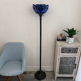 Tiffany Style Torch Floor Lamp  Blue Stained Glass Baroque Style 12"W*12"D*66"H  EF1218