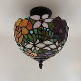 Tiffany Style Ceiling Light Fixtures Stained Glass Rose Flowers LED Bulbs 12”W*12”D*12”H