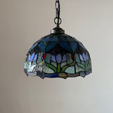 Tiffany Style Chandeliers Blue Stained Glass Pendant Lights Purple Tulips EP1255