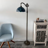 Tiffany Style Floor Lamp Green Blue Stained Glass Crystal Bean Gooseneck Adjustable  EF1248